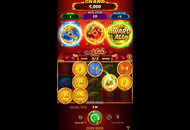 JILI 3 Coin Treasures TriLuck Slot - Koi Lucky Coins Rewards All