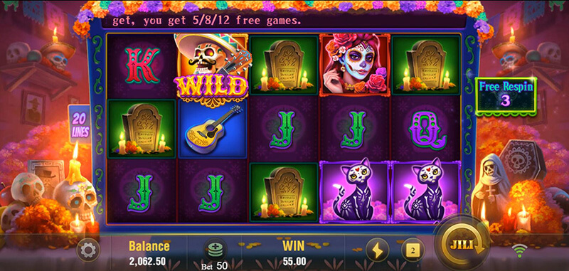 JILI Bone Fortune Slot - Wild Respin Feature