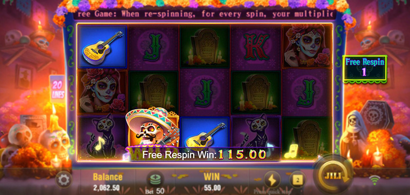 JILI Bone Fortune Slot - Wild Symbols Nudge Down One Position