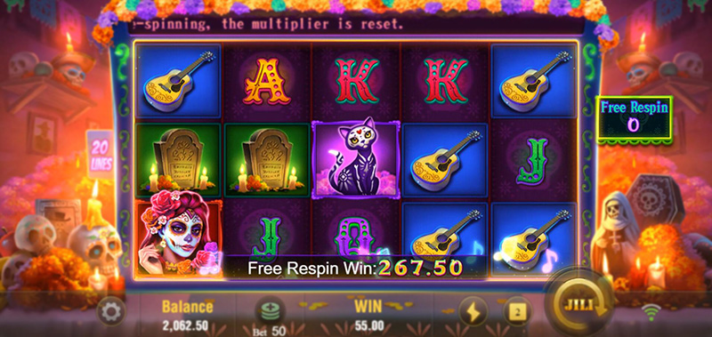 JILI Bone Fortune Slot - Total Free Respin Win