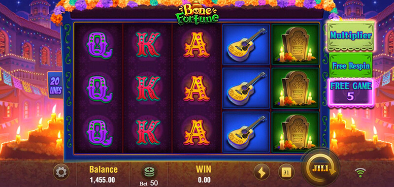 JILI Bone Fortune Slot - 5 Free Spins Bonus