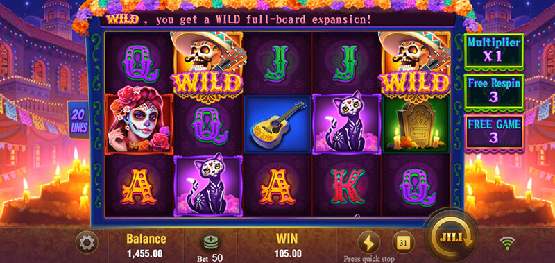 JILI Bone Fortune Slot - Wild Respin Feature Multiplier