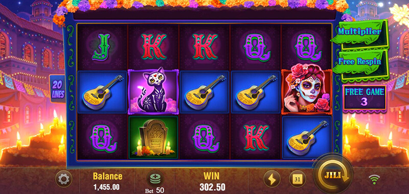 JILI Bone Fortune Slot - Wild Respin Feature Multiplier Resets