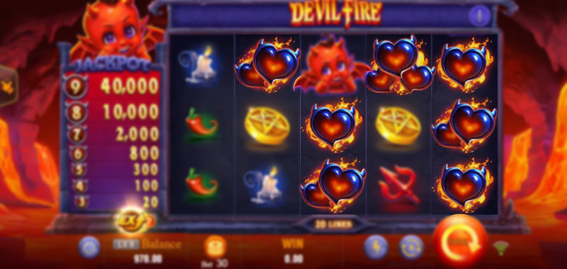 JILI Devil Fire Slot - Heart Symbols