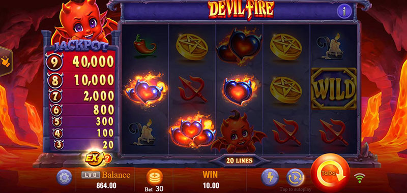 JILI Devil Fire Slot - Heart Symbols Winning Combination