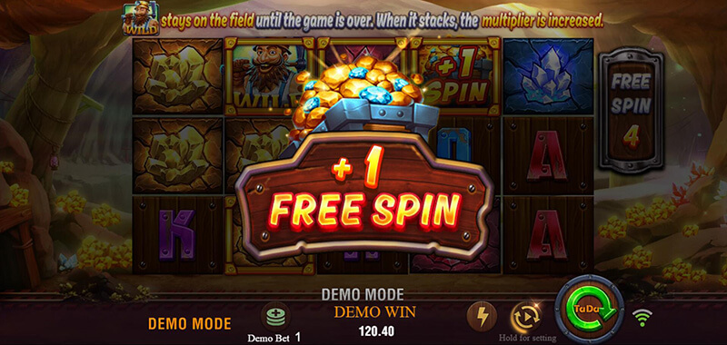 JILI Gold Rush Slot - +1SPIN Symbol Adds 1 Free Game