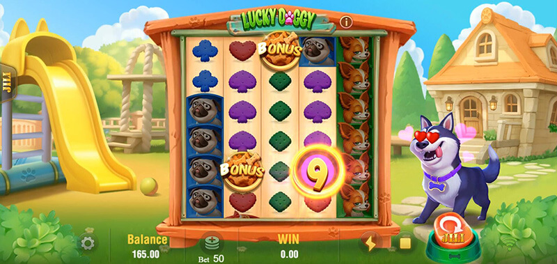 JILI Lucky Doggy Slot - Purple Dog Bowl 4 to 9 Free Spins