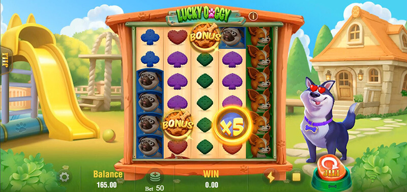 JILI Lucky Doggy Slot - Blue Dog Bowl x3, x4, or x5 Multiplier Prizes