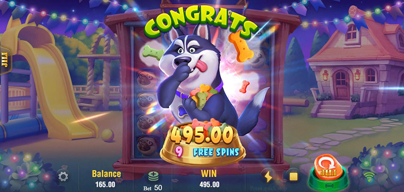 JILI Lucky Doggy Slot - Free Spins Bonus Game Total Win