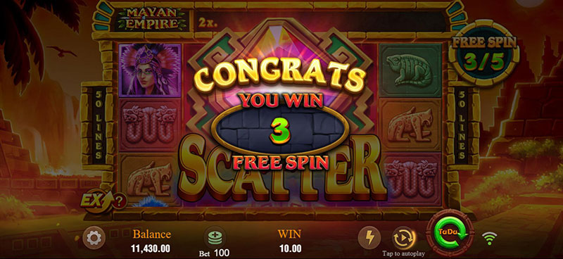 JILI Mayan Empire Slot - Scatter Symbol Award 3 Free Spins