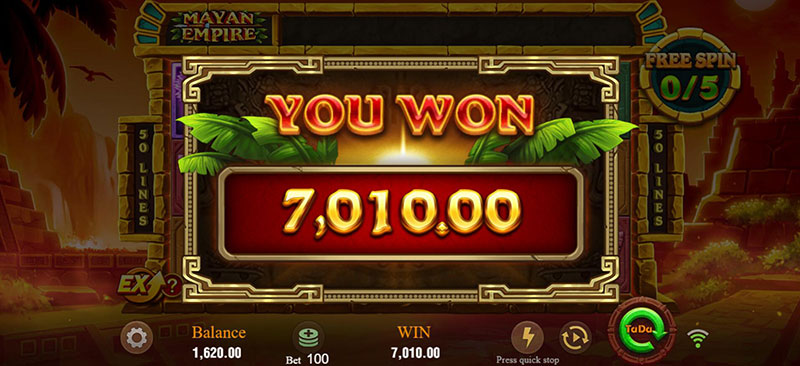 JILI Mayan Empire Slot - Free Spins Bonus Total Win