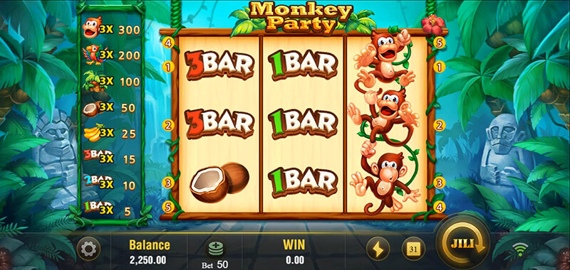 JILI Monkey Party Slot - Trigger Free Spins Bonus