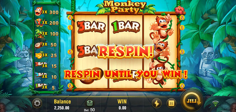 JILI Monkey Party Slot - Free Respin Mode Activated