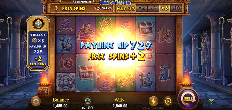 JILI Pharaoh Treasure Slot - Free Game Collection Symbols Add 2 Free Spins and Minimum Megaways