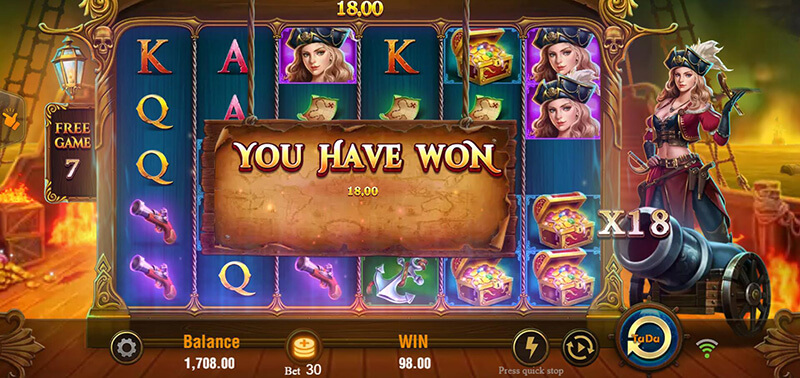 JILI Pirate Queen Slot - Bomb Symbol Multipliers Stacked 18x