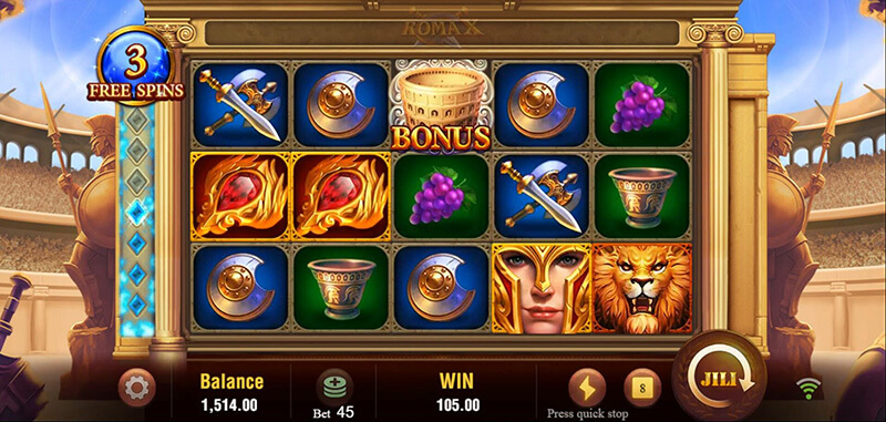 JILI Roma X Slot - Triggered Free Spins Bonus Game