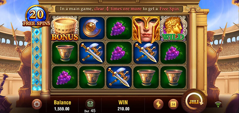 JILI Roma X Slot - 7 Times Consecutive Eliminations 20 Free Spins Bonus