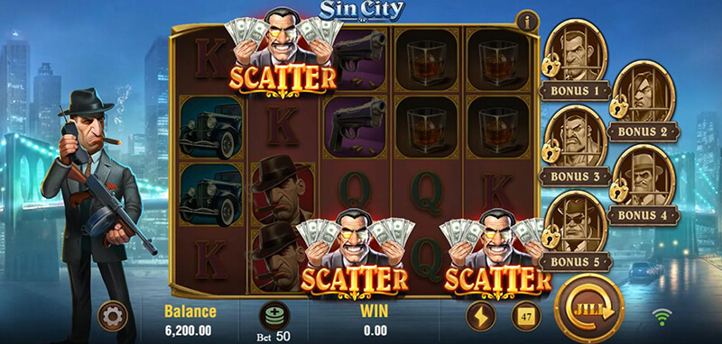 JILI Sin City Slot - Triggered Free Spins Bonus