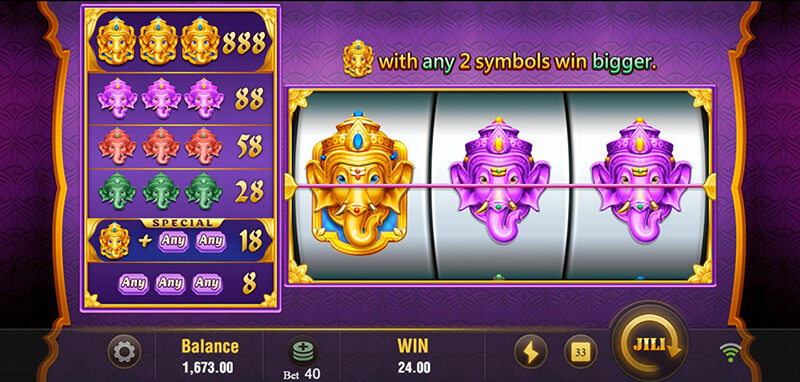 JILI Super Rich Slot - Gold Ganesha + Any Symbol (Two Identical Purple Ganesha)