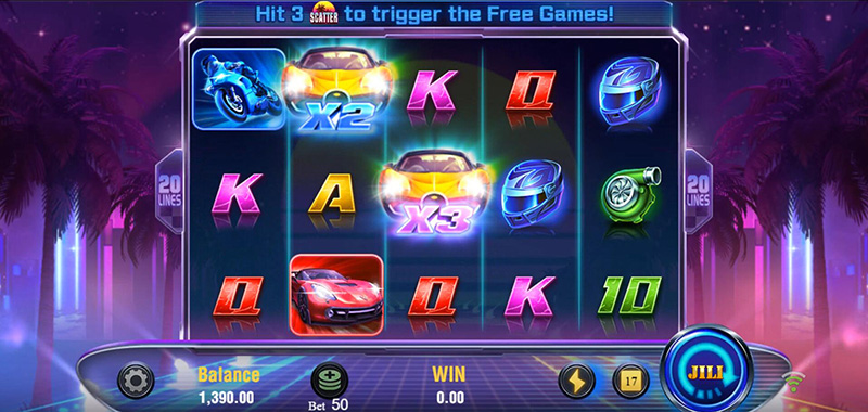 JILI Wild Racer Slot - Wild Symbol With x2 or x3 Multiplier