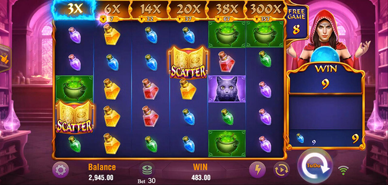 JILI Witches Night Slot - Free Spins Bonus Game The 1st Locked Win Multiplier