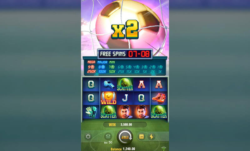 JILI World Cup Slot - 3 Scatter Symbol Retrigger 2 Free Rounds