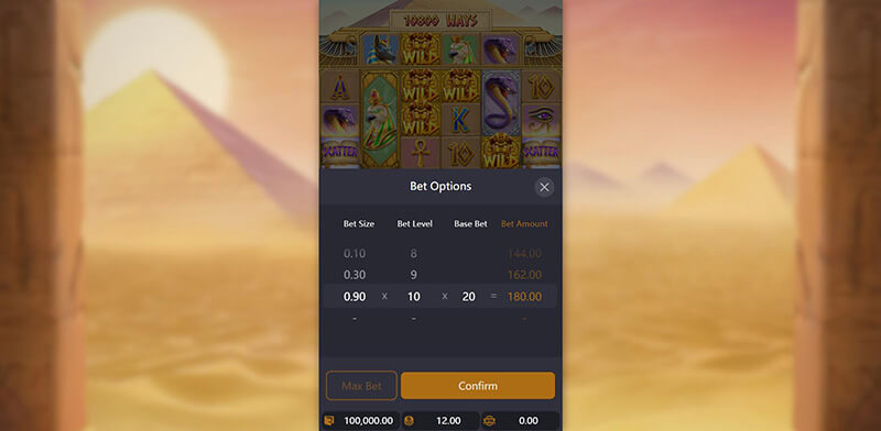 PG Egypt's Book Of Mystery Slot - Bet Option