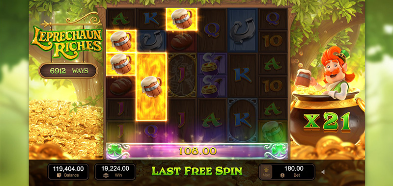 PG Leprechaun Riches Slot - Free Spins Feature Multiplier