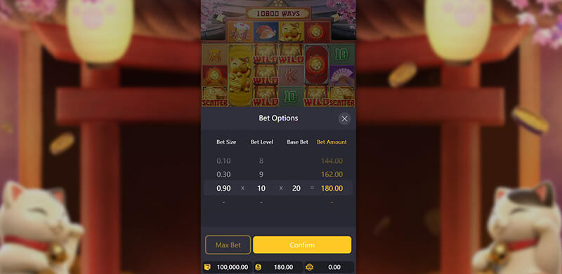 PG Lucky Neko Slot - Bet Option